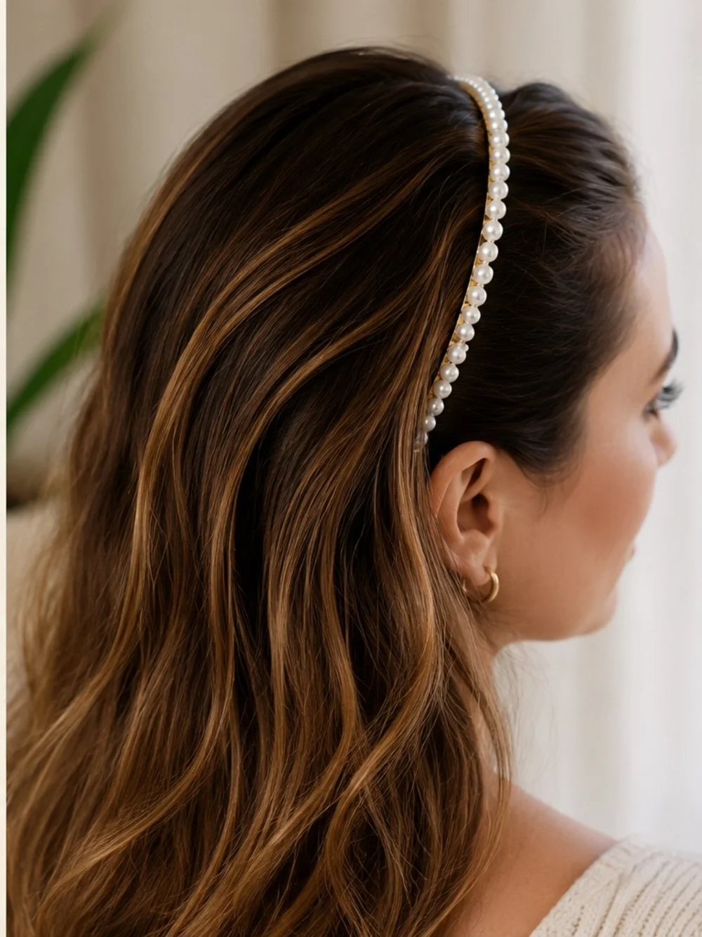 Gold Pearl-Trim Metal Headband